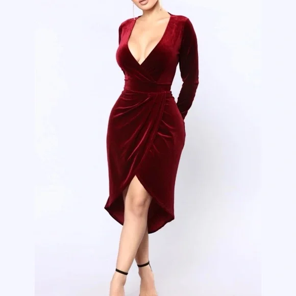 Fashion Nova | Dresses | Rare Nwot Fashion Nova Mathilda Velvet Faux Wrap  Dress | Poshmark